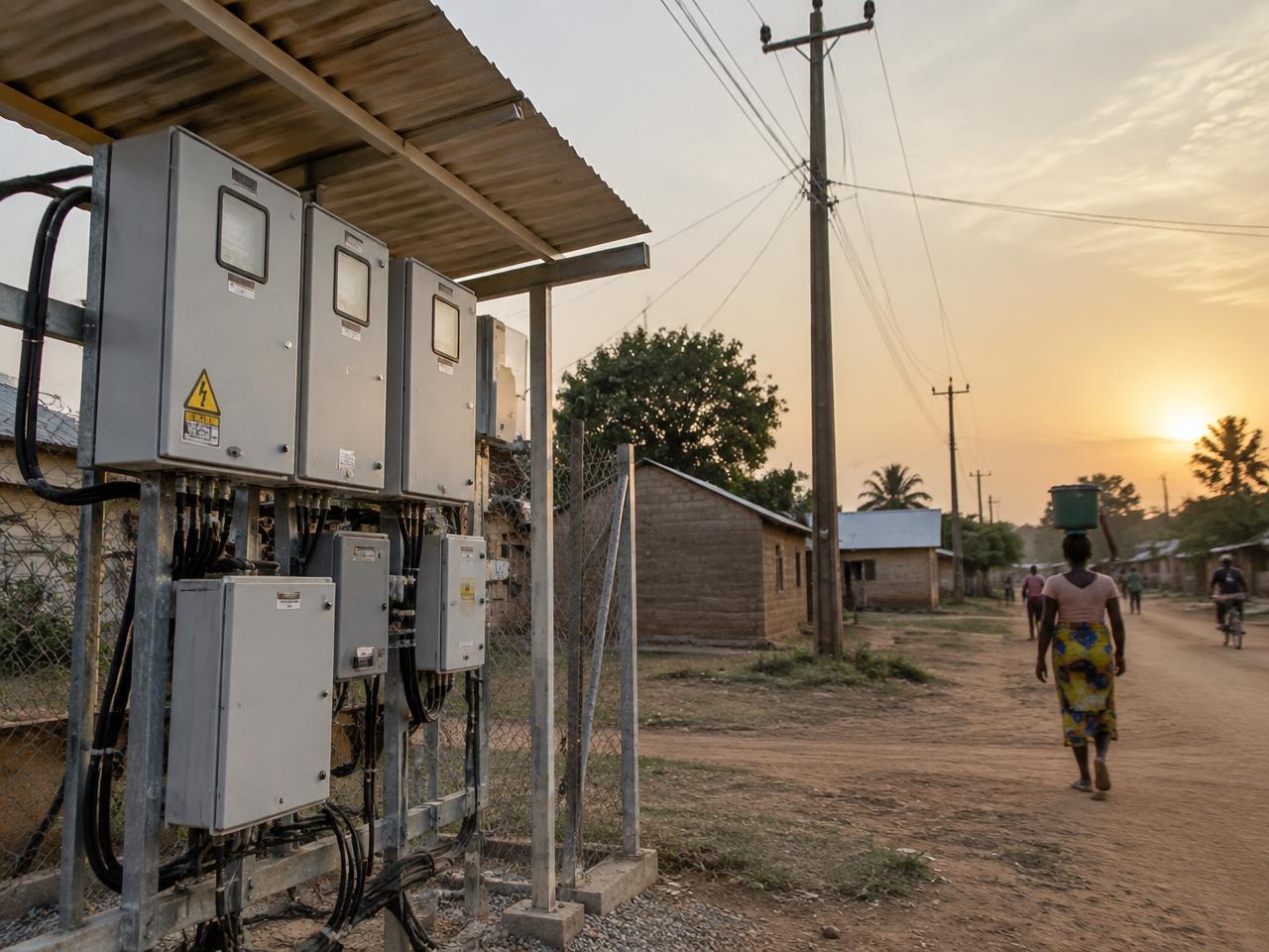 Metering and distribution cabinets serving a village electricity network